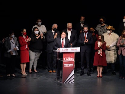 Mario Delgado, presidente de Morena, durante una acto oficial.