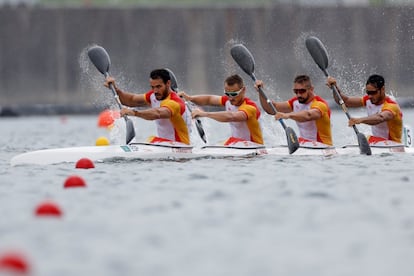 Saúl Craviotto, Marcus Walz, Carlos Arévalo y Rodrigo Germade en la final de K4-500 en la que han conseguido la medalla de plata.