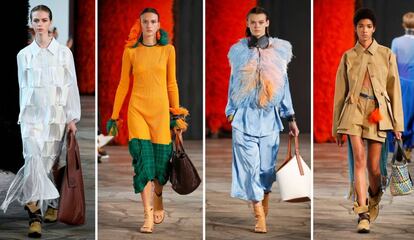Cuatro diseños de Jonathan W. Anderson para la colección primavera/verano 2019 de Loewe.
