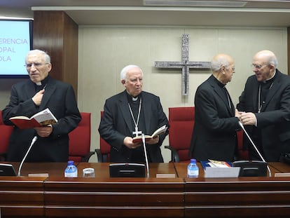 El presidente de la Conferencia Episcopal Española (CEE), Ricardo Blázquez, durante su intervencion en la sesión inaugural de la Asamblea Plenaria de la CEE en Madrid.