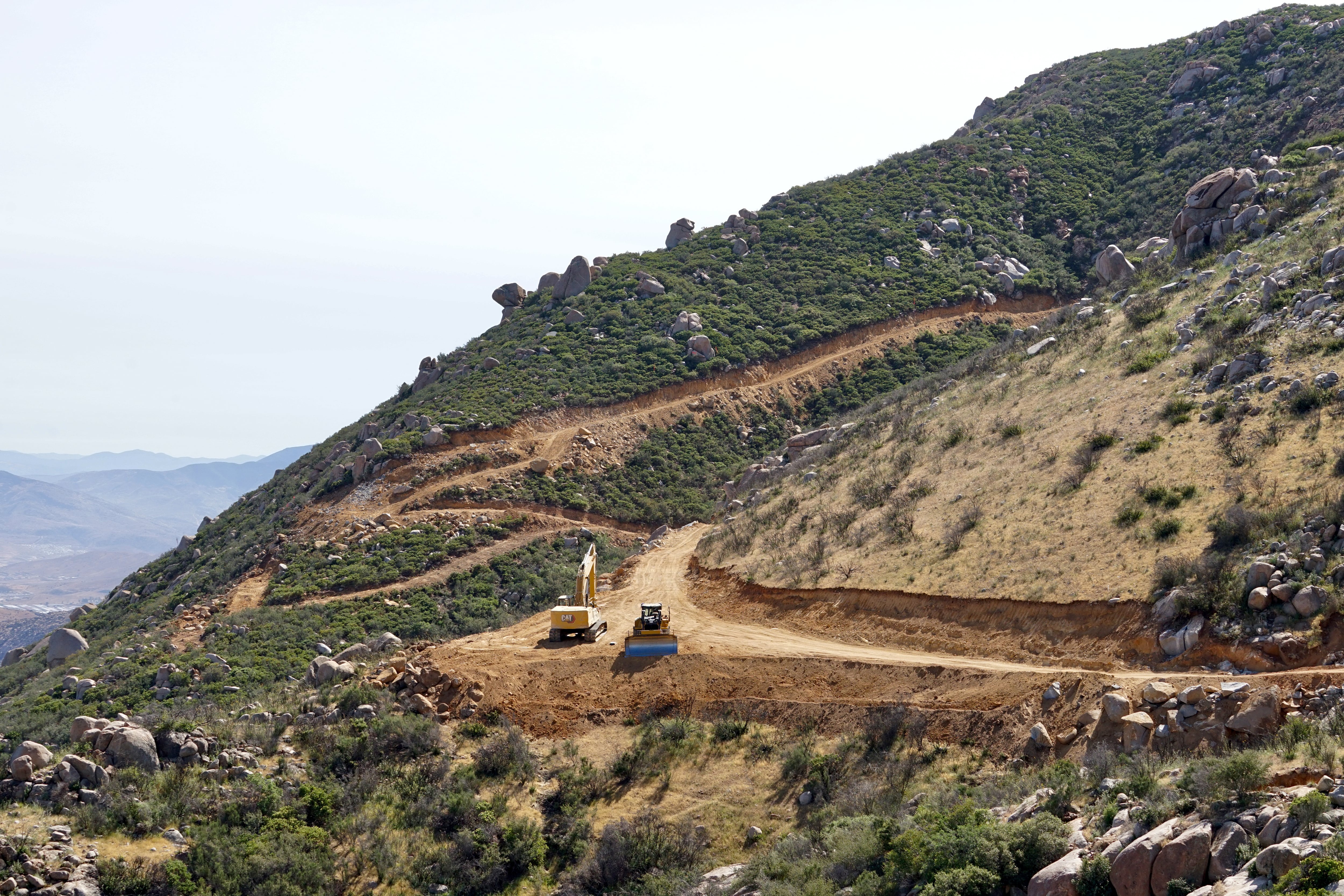 Construcción del muro fronterizo en el pico Tecate que alberga especies de fauna y flora en peligro de extinción.