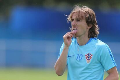 Luka Modric en el entrenamiento de Croacia en el cuartel general que tienen montado en Deauville.