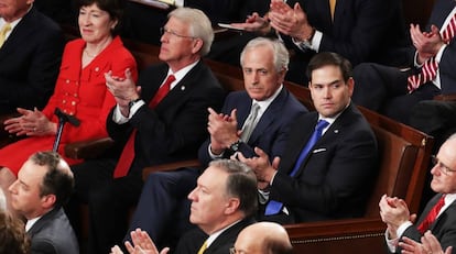 Marco Rubio, de corbata azul brillante, este martes en el Congreso de EEUU.