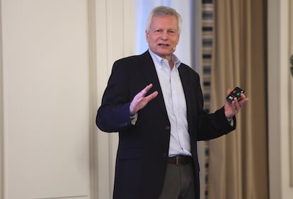 El profesor de Economía Política en Harvard y premio Princesa de Asturias de Ciencias Sociales 2020, Dani Rodrik, durante su discurso en el Foro CREO de CincoDías. 