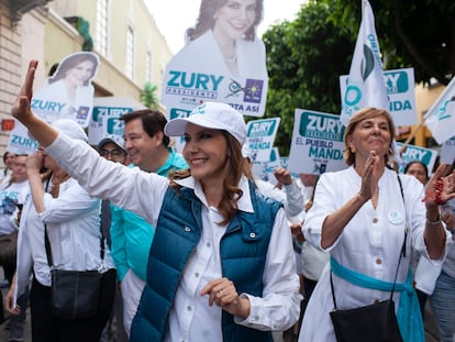 Zury Ríos, candidata de la coalición de derecha Valor-Unionista, en un acto de campaña en Ciudad de Guatemala el 6 de junio.