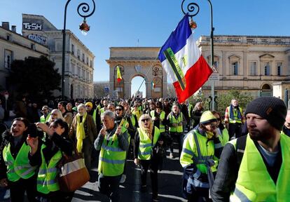 Manifestación sindical en Montpelier en apoyo de los 'chalecos amarillos'