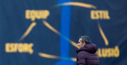 Valverde, en el entrenamiento del viernes del Barcelona.