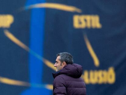 Valverde, en el entrenamiento del viernes del Barcelona.