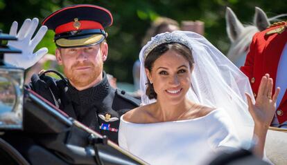 Meghan Markle y Enrique de Inglaterra, duques de Sussex, el 19 de mayo, en su boda.