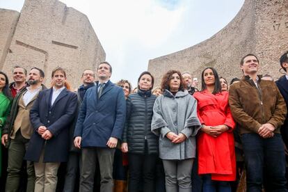 Abascal (3rd from left), Casado (c) and Rivera (r) pose for a photo after the demonstration.