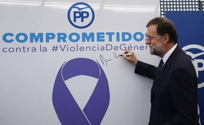 Mariano Rajoy, el miércoles, tras declarar en Gürtel, en un acto contra la violencia de género.