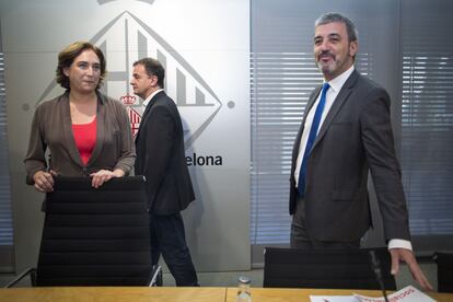 Ada Colau, Alfred Bosch (ERC) y Jaume Collboni (PSC), en una foto de archivo.