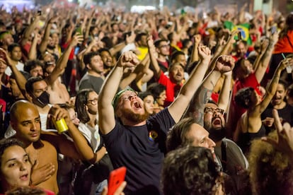 Lula supporters celebrate the election result in Brasília. 