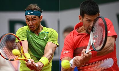 Nadal y Djokovic, en sus respectivos partidos de octavos en Roland Garros.