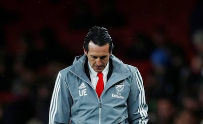 Emery, durante el partido entre el Arsenal y el Eintracht de Frankfurt de Liga Europa.