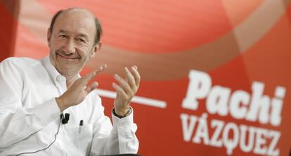 Rubalcaba, durante el mitin celebrado esta mañana en A Coruña.