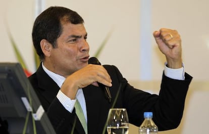 Rafael Correa durante una rueda de prensa en Quito.