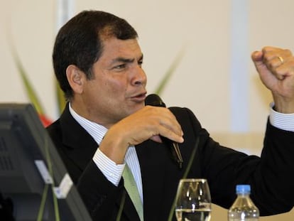 Rafael Correa durante una rueda de prensa en Quito.