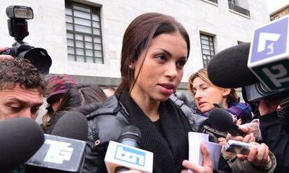 Karima El Mahroug, Ruby, ante el tribunal de Milán, en abril del año pasado.