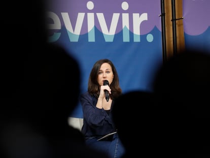 Ione Belarra, secretaria general de Podemos y ministra de Derechos Sociales y Agenda 2030, en el acto con el lema "Vivir, no sobrevivir", este sábado en Madrid.