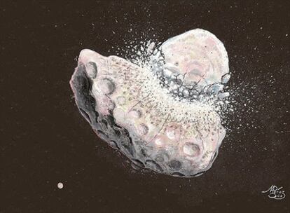 Representación artística de una colisión entre asteroides o planetesimales.