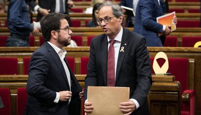 Pere Aragonès i Quim Torra, al Parlament.