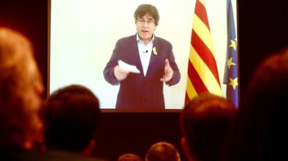 Puigdemont a la v&iacute;deoconfer&egrave;ncia de Vilafranca.