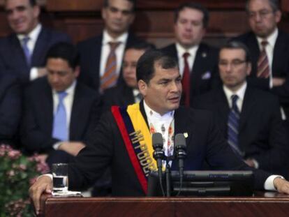 El presidente Correa, durante un discurso en mayo.