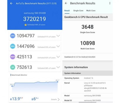 Resultados del Samsung Galaxy S26 Ultra en AnTuTu.