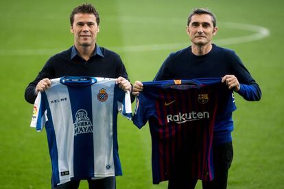 Rubi y Valverde, en el RCD Stadium de Cornellà.