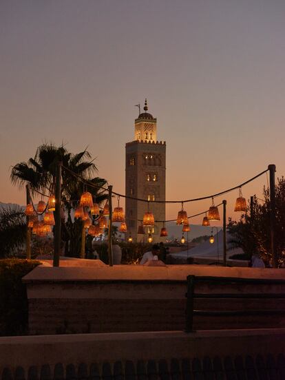 View of the Koutoubia mosque from the terrace of El Fenn.