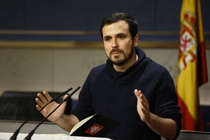 Alberto Garz&oacute;n, en rueda de prensa en el Congreso.