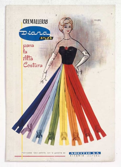 Original cartel de la marca de cremalleras Diana, de los años sesenta.