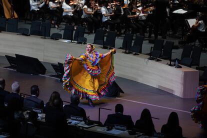 Presentación de danza folclórica mexicana durante la inauguración Mondiacult 2022.