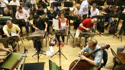 Ensayo de la Banda Sinfónica Municipal de Madrid en el pabellón de La Pipa de la Casa de Campo.