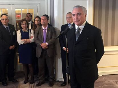 El presidente brasileño, Michel Temer, en rueda de prensa en Nueva York