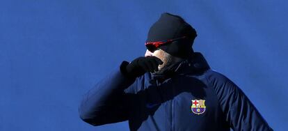 Luis Enrique, durante el entrenamiento de esta mañana.
