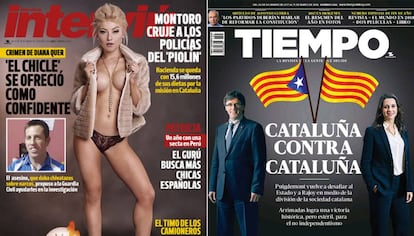 Portadas de los últimos números de 'Interviú' y 'Tiempo'.