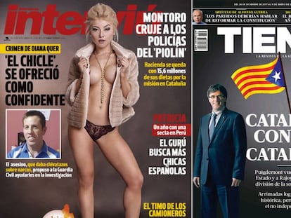 Portadas de los últimos números de 'Interviú' y 'Tiempo'.