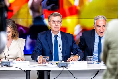 Alberto Núñez Feijóo durante la reunión del Comité Ejecutivo Nacional celebrada en la sede del PP, este martes.