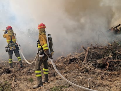 Bomberos forestales españoles trabajando en el dispositivo enviado desde España a Quebec (Canadá).