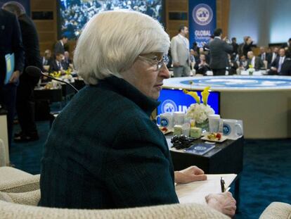 Janet Yellen durante la reuni&oacute;n del FMI