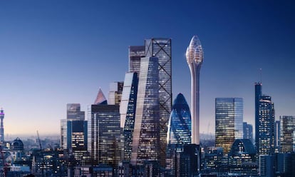 Vista de la City de Londres, tal y como quedaría con la inclusión del 'tulipán'.