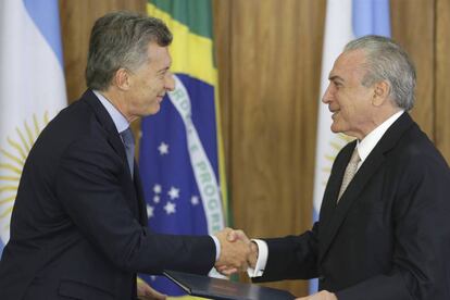 Mauricio Macri e Michel Temer, no dia 7 de fevereiro. 