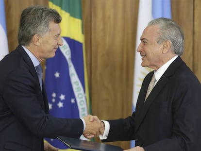 Mauricio Macri e Michel Temer, no dia 7 de fevereiro. 