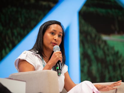 Angélica Mayolo, consultora del MIT, durante la Cumbre de Finanzas en Común, a principios de septiembre, en Cartagena de Indias (Colombia).