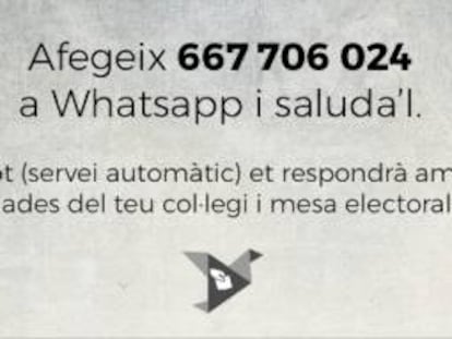 Informaci&oacute; amb el n&uacute;mero de WhatsApp activat per consultar el col&middot;legi electoral.