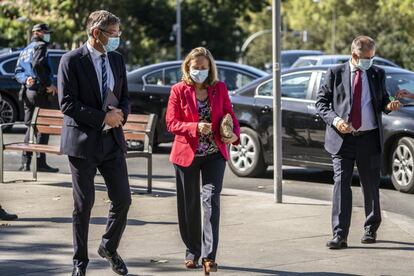 Nadia Calviño a su llegada a la Casa de América.