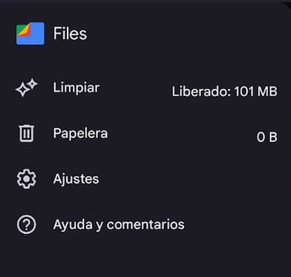 Opción Limpiar en Files de Google