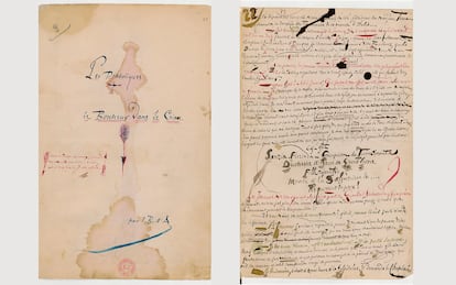 Dos fragments del manuscrit de 'Les Diabòliques' de Barbey.